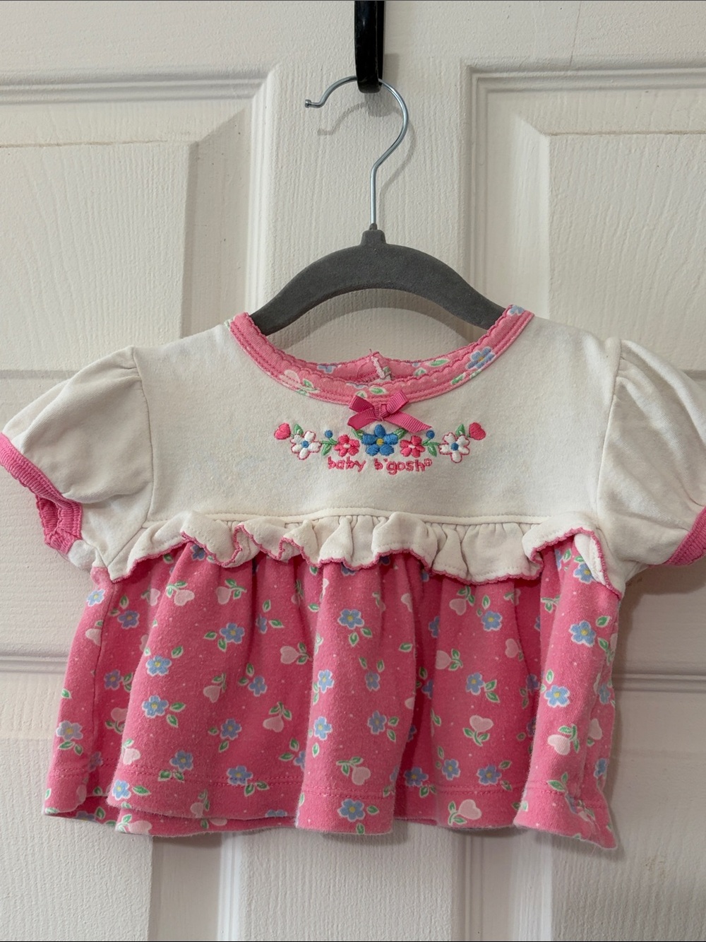 OshKosh B'gosh Pink & Cream Floral Ruffle Baby Top 6-9 months